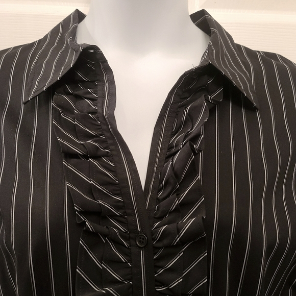 Lane Bryant Striped Ruffle-front Button-up Top - Picture 5 of 8